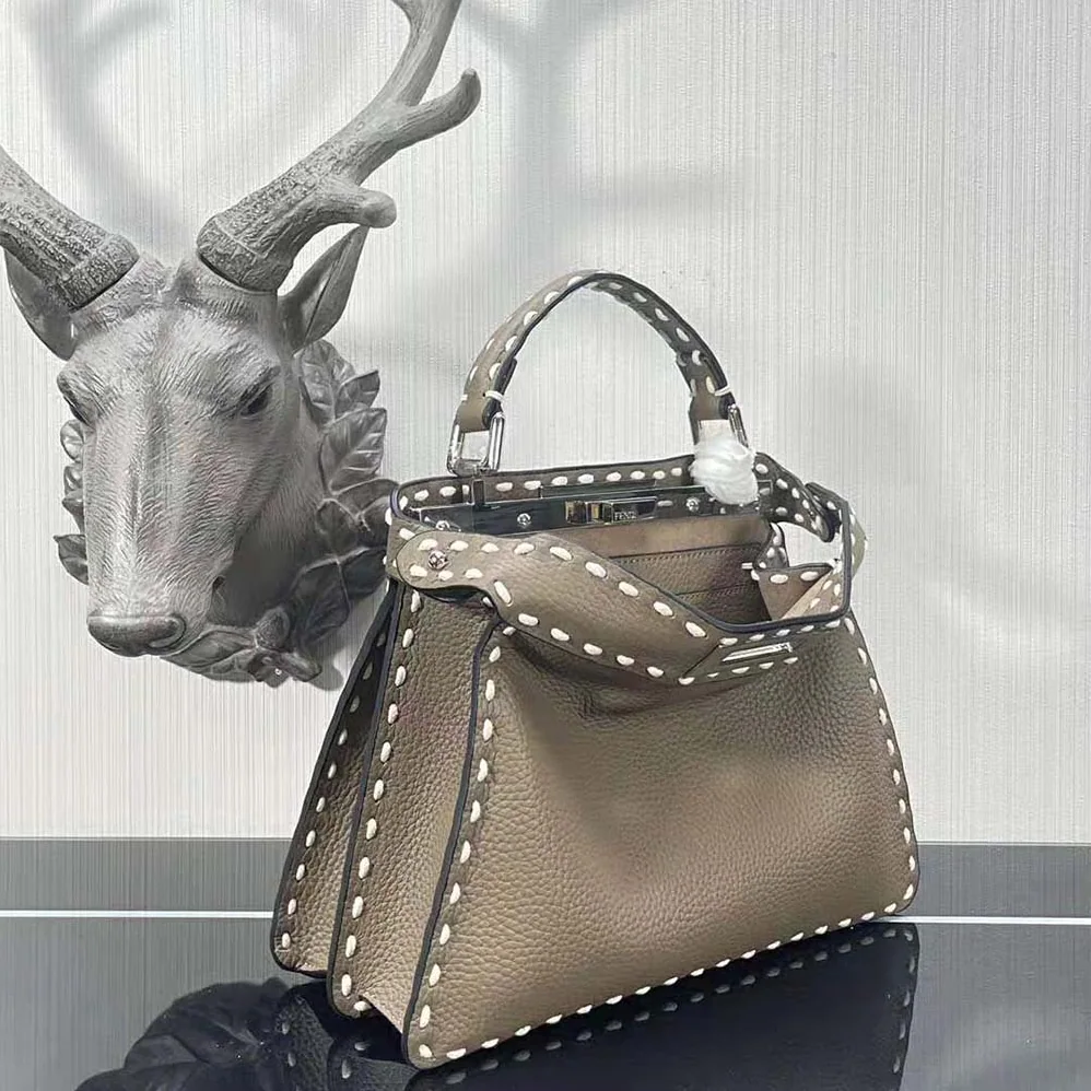 Fendi Peekaboo Iseeu Small Gray Full Grain Leather Bag for Women
