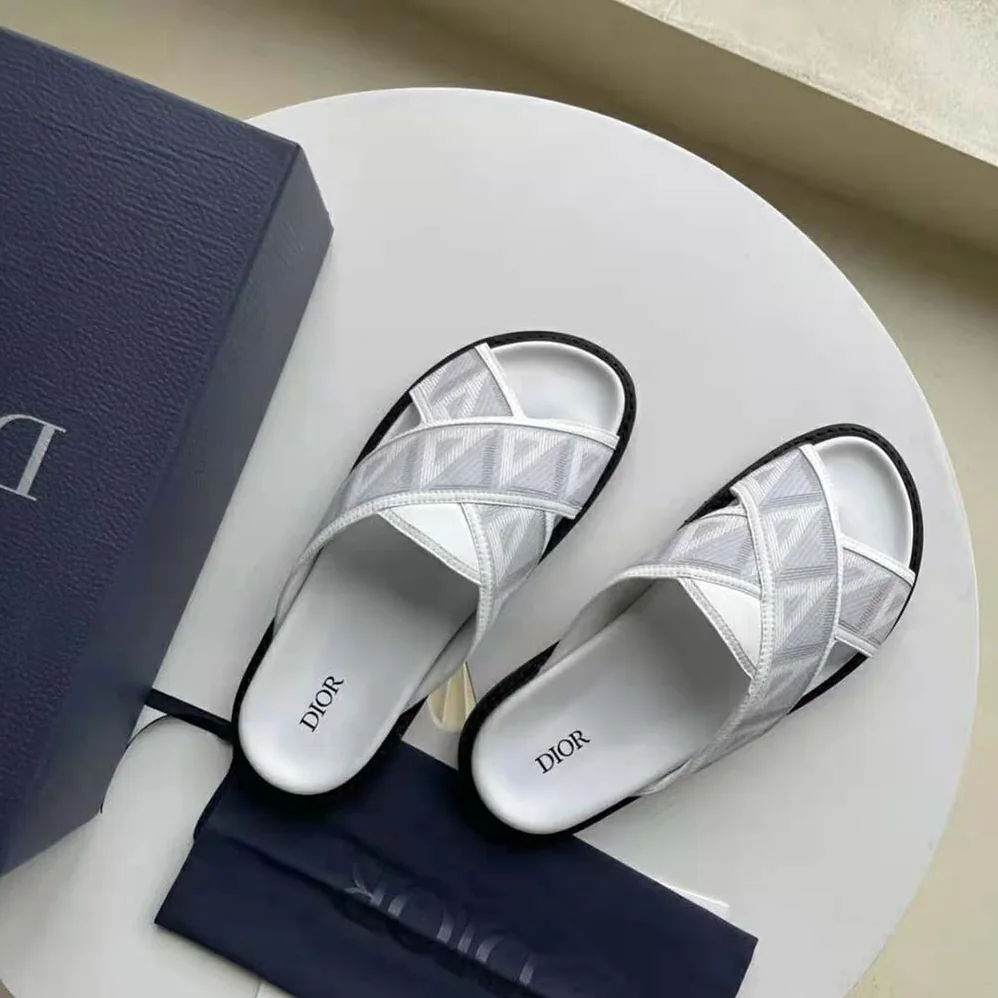 Dior Aqua Sandal Dior Gray CD Diamond Canvas for Men Dior Aqua Sandal Dior Gray CD Diamond Canvas for Men