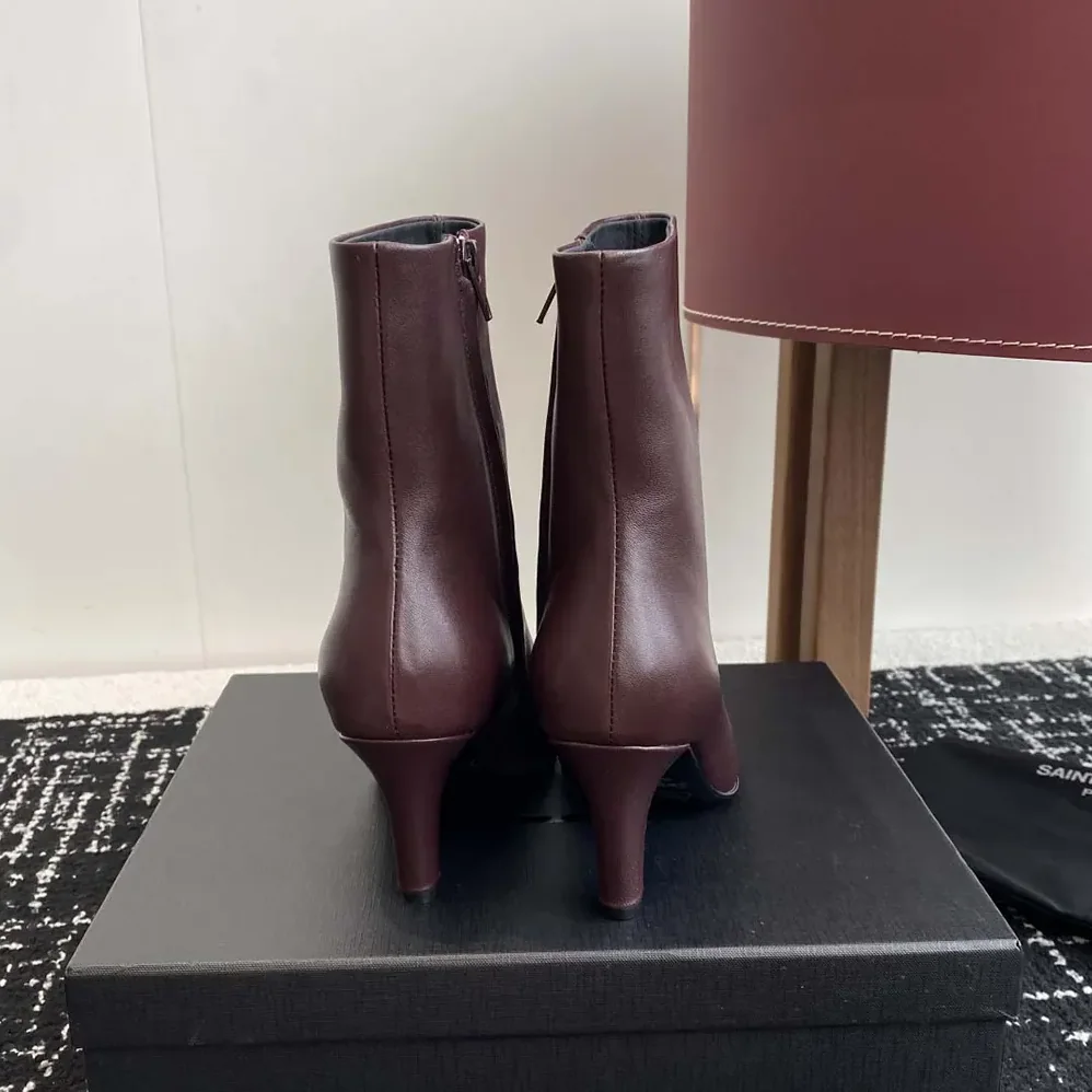 Saint Laurent YSL Jill Booties In Smooth Leather for Women in Maroon