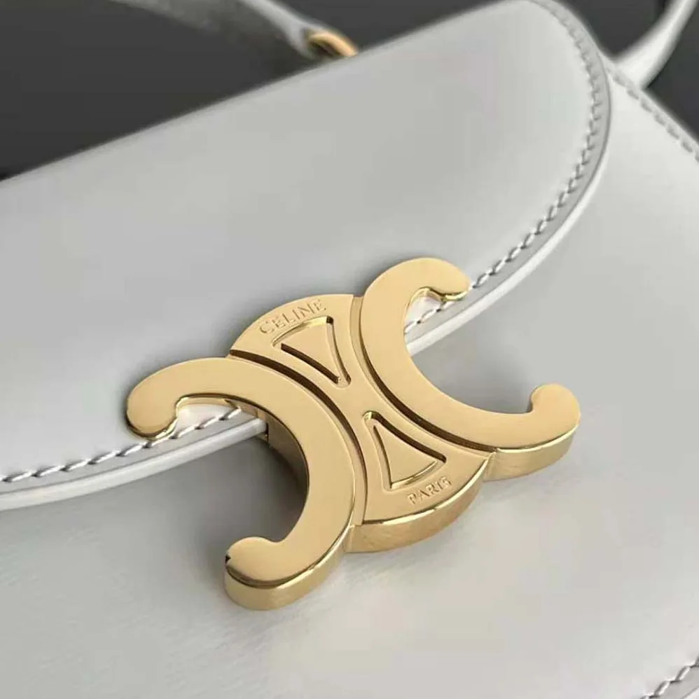 Celine Mini Besace Triomphe in Shiny Calfskin for Women in White Celine Mini Besace Triomphe in Shiny Calfskin for Women in White