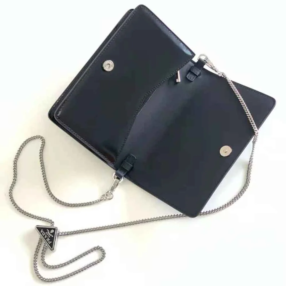 Prada Brushed Leather Shoulder Bag for Women in Black