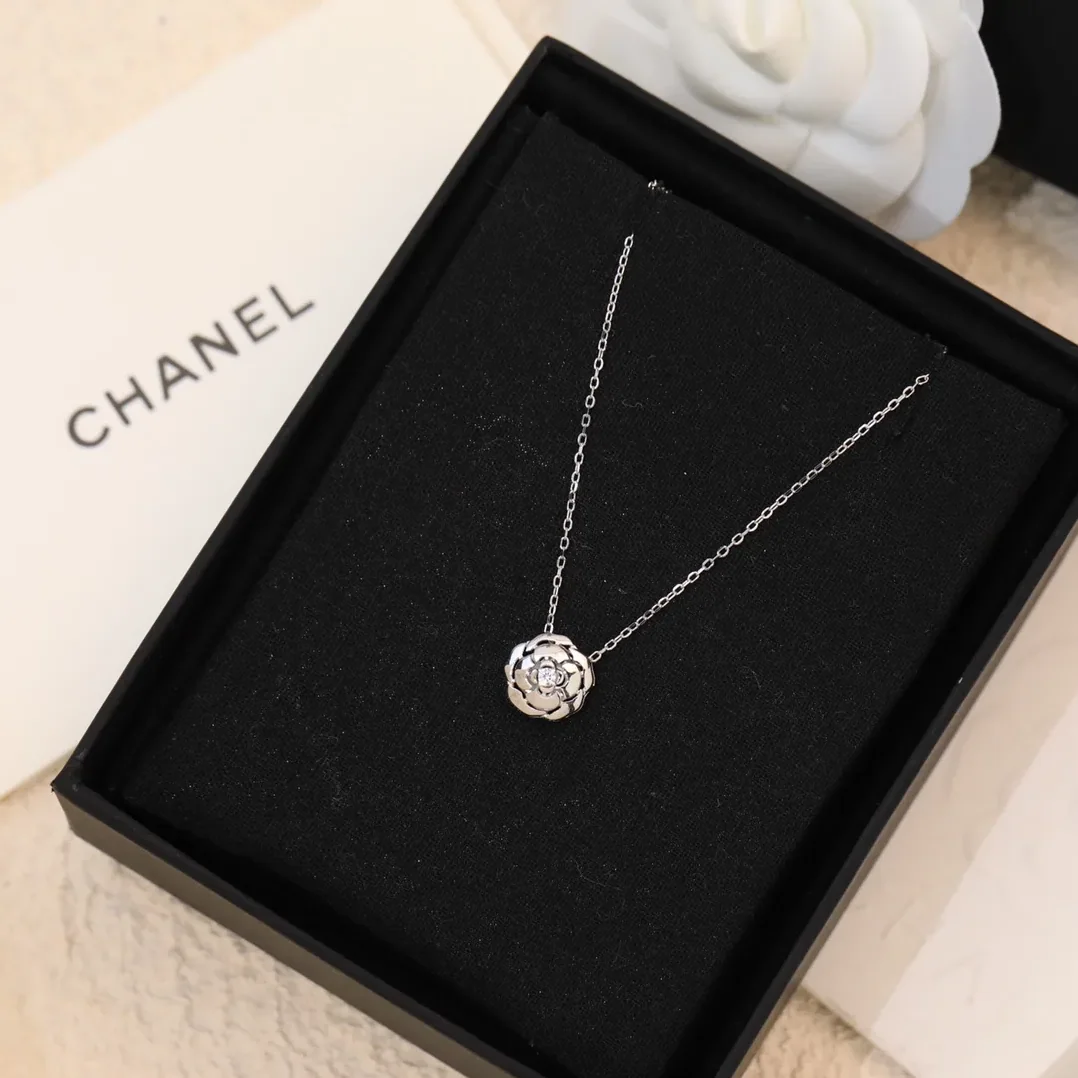Chanel Extrait De Camélia Necklace Silver Tone