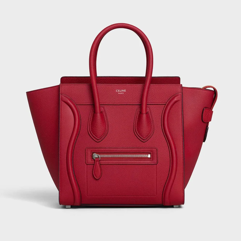 Celine Micro Luggage Handbag in Drummed Calfskin for Women in Red