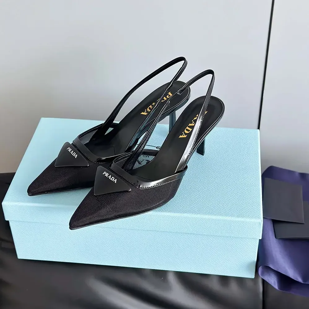 Prada Mesh Fabric Slingback Pumps for Women in Black