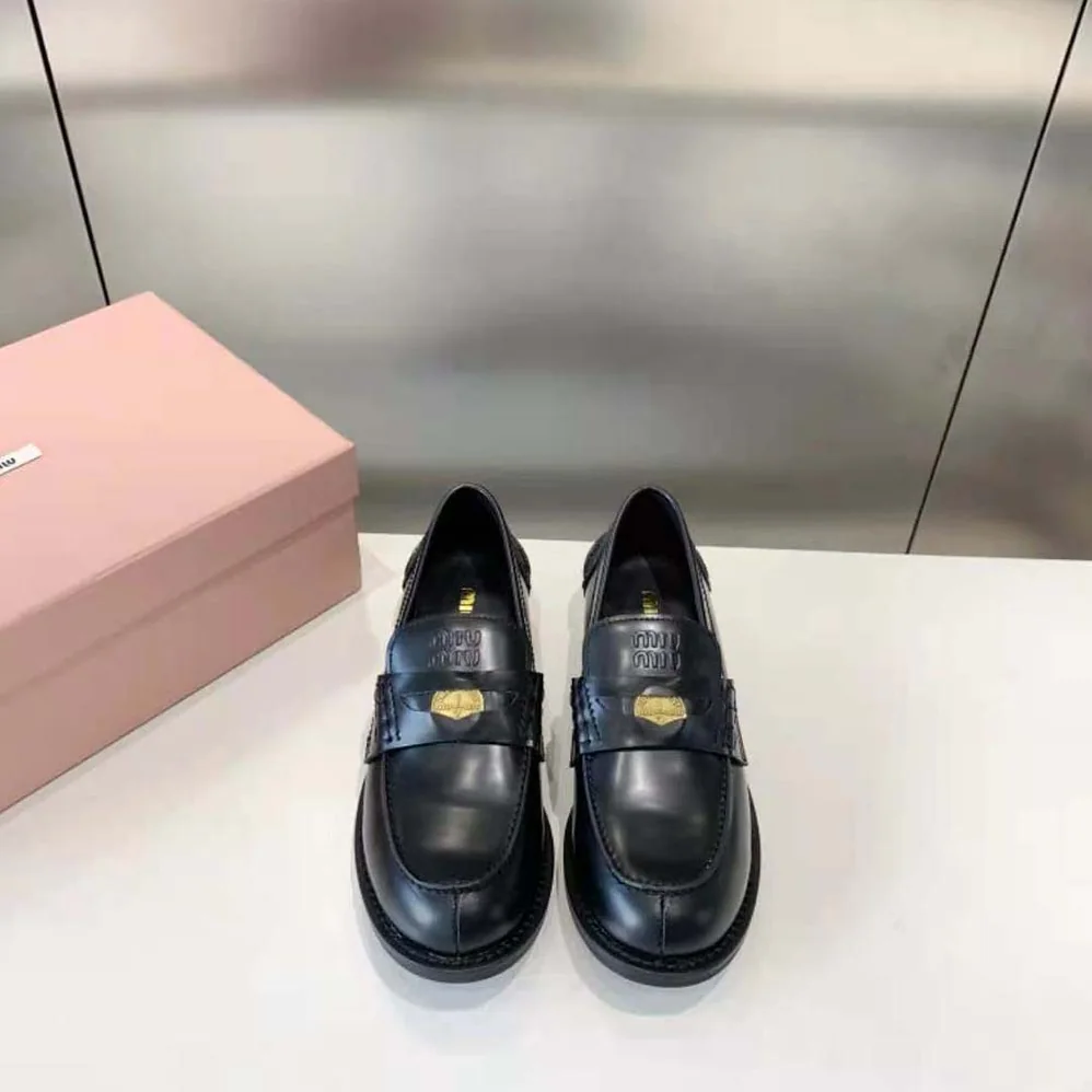 Miu Miu Brushed Leather Loafers for Women in Black Miu Miu Brushed Leather Loafers for Women in Black