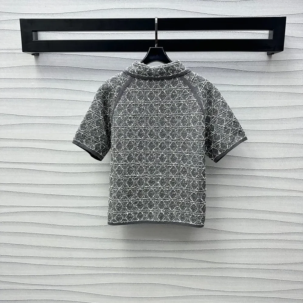 Dior Macrocannage Short-Sleeved Jacket Gray Cotton for Women in Blend Tweed Knit Dior Macrocannage Short-Sleeved Jacket Gray Cotton for Women in Blend Tweed Knit
