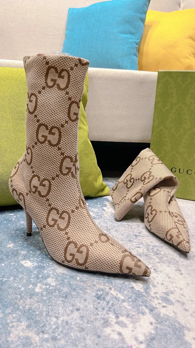 Gucci Lisa Monogram Canvas Ankle Boots Beige for Women Gucci Lisa Monogram Canvas Ankle Boots Beige for Women