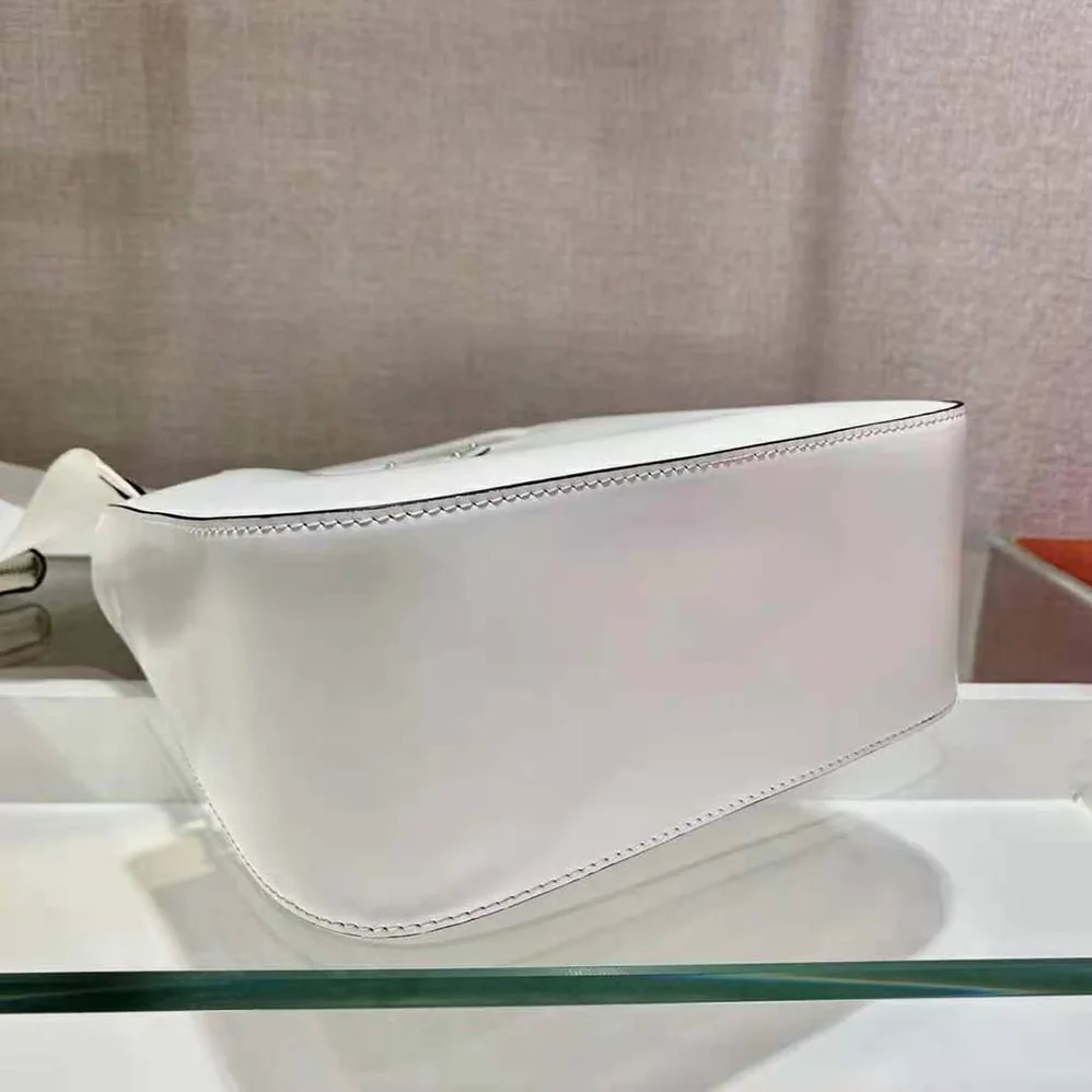 Prada Brushed Leather Handbag Nylon Lining for Women in White