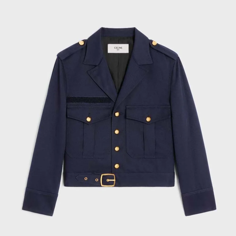 Celine Cropped Saharienne Jacket in Diagonal Wool for Women