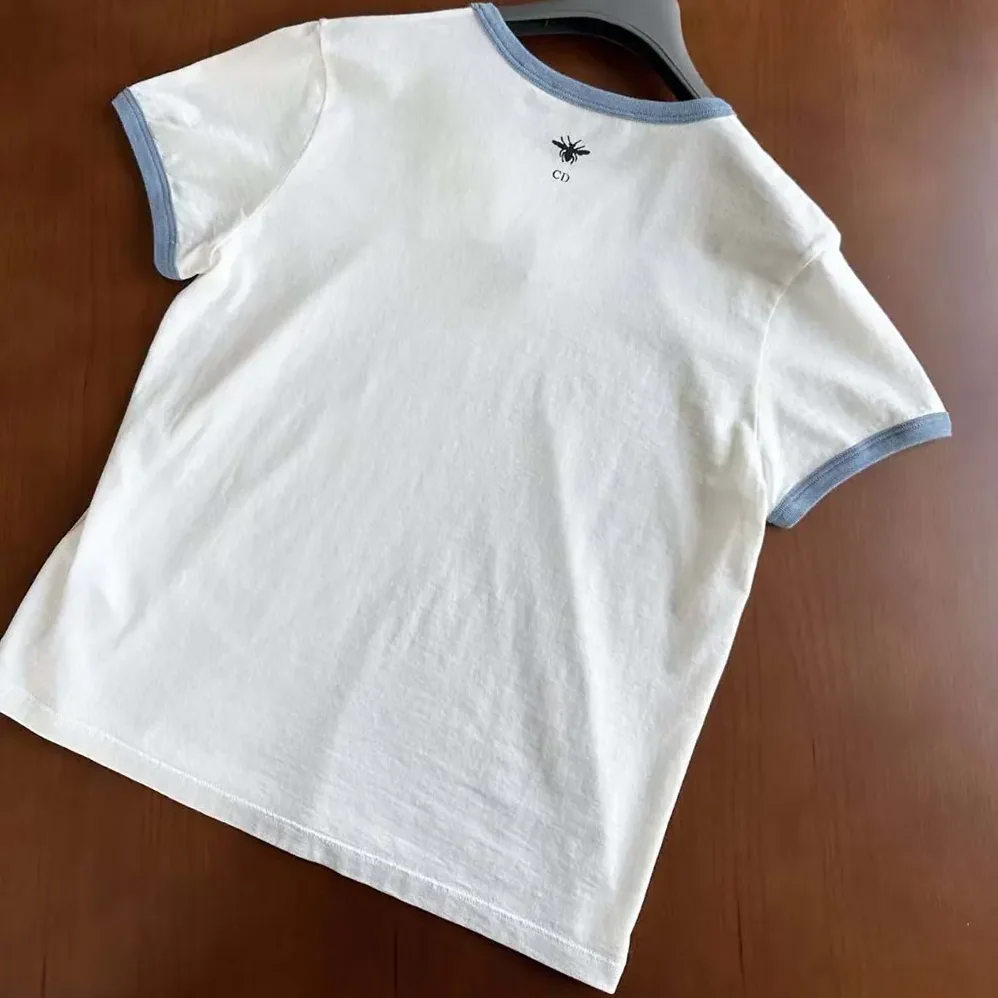 Dior Dioriviera T-Shirt Ecru and Blue Cotton Jersey for Women Dior Dioriviera T-Shirt Ecru and Blue Cotton Jersey for Women