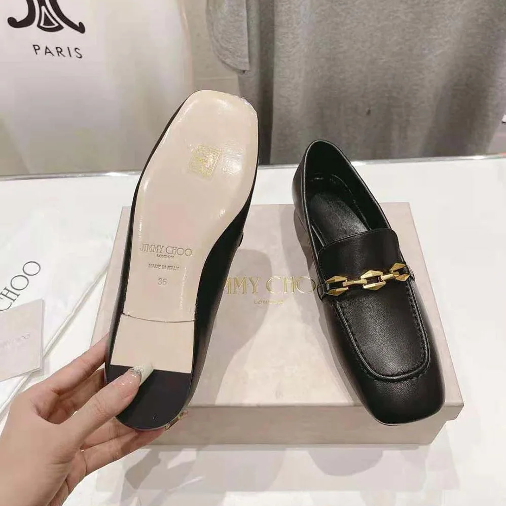 Jimmy Choo Diamond Tilda Loafer Black Calf Leather Loafers with Chain Embellishment for Women Jimmy Choo Diamond Tilda Loafer Black Calf Leather Loafers with Chain Embellishment for Women