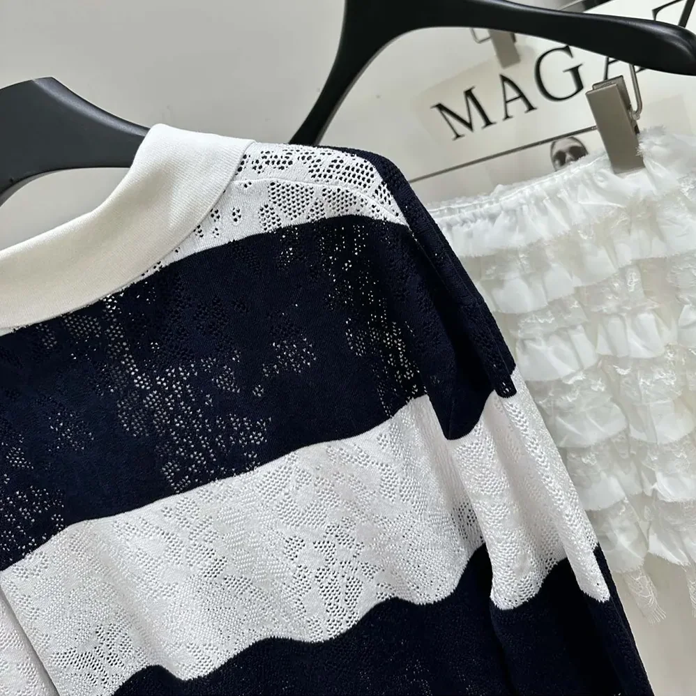 Dior Marinière Long-Sleeved Polo Shirt Black and White Technical Lace for Women Dior Marinière Long-Sleeved Polo Shirt Black and White Technical Lace for Women