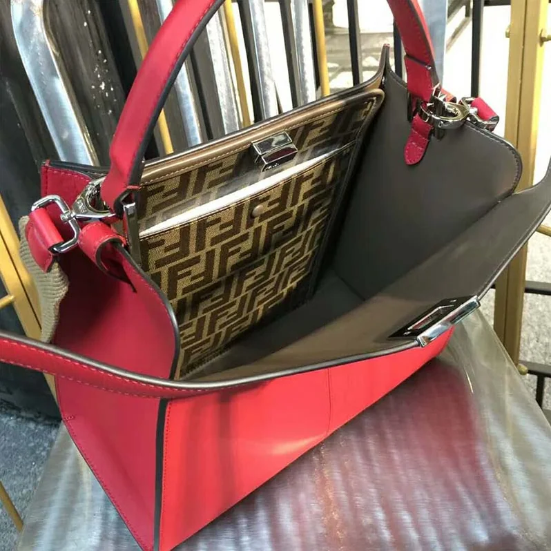 Fendi Peekaboo X-Lite Regular Leather Bag for Women in Red