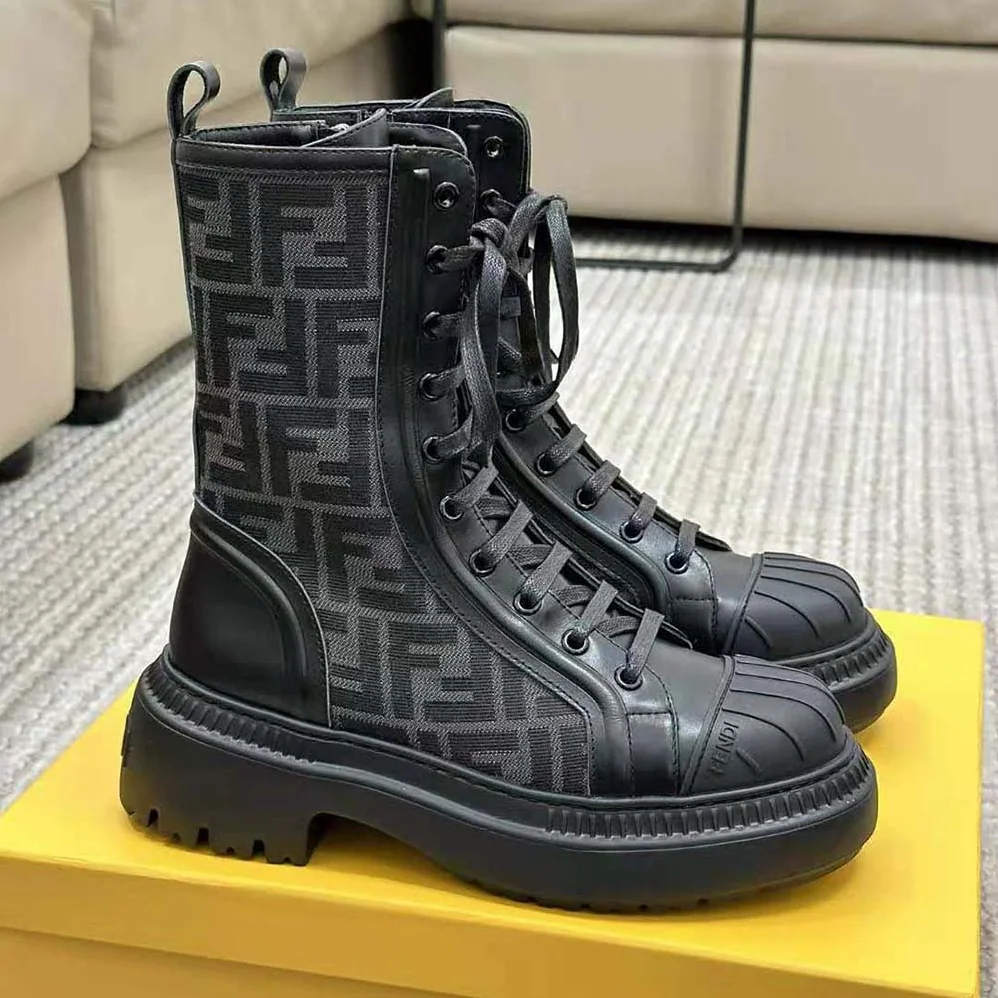 Fendi Domino Black Leather Biker Boots for Women