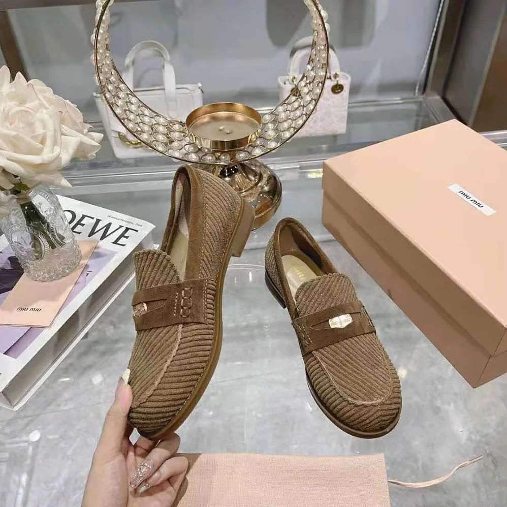 Miu Miu Corduroy Loafers with Screen for Women in printed Logo
