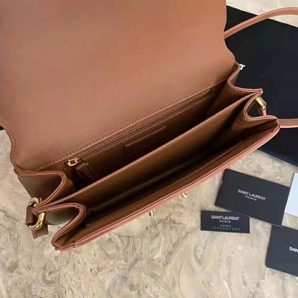 Saint Laurent YSL LE Maillon Satchel in Smooth Leather for Women in Brown