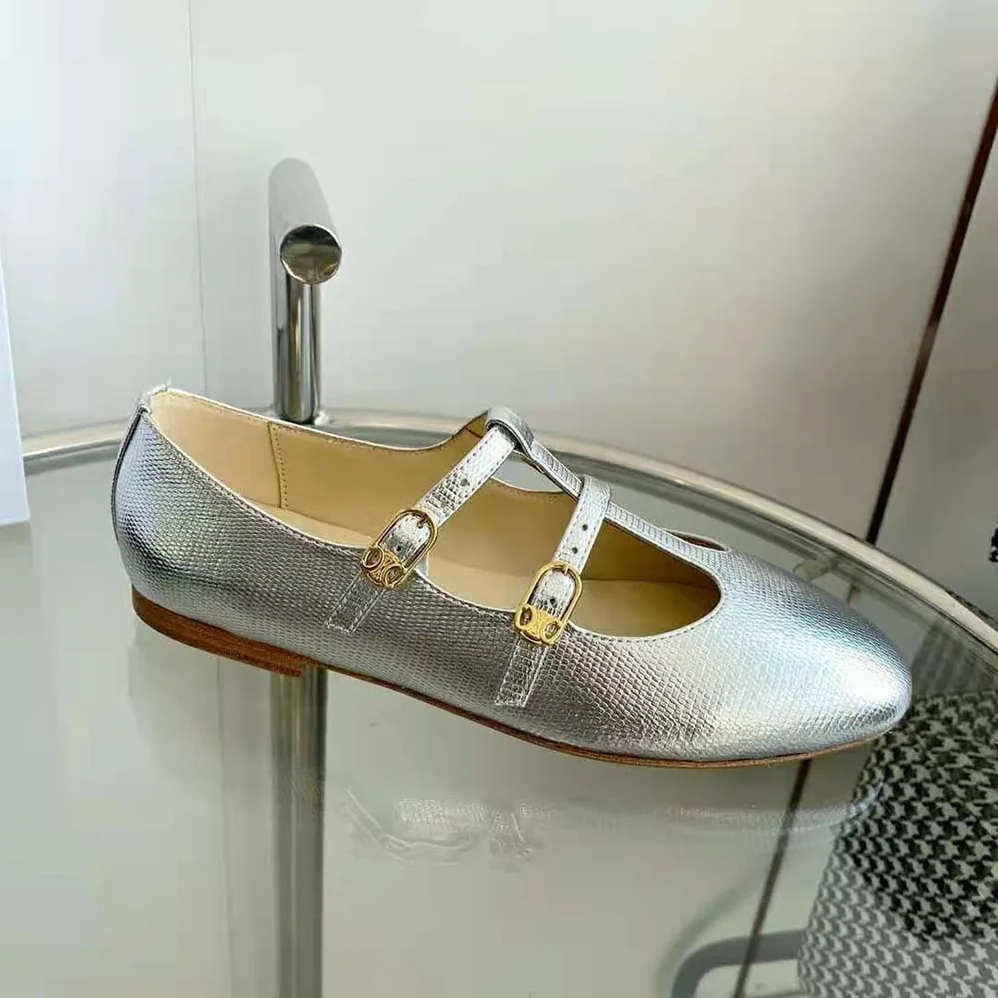 Celine Les Ballerines Celine Double Strap Mary Jane in Lizard Stamped Metalized Calfskin for Women Celine Les Ballerines Celine Double Strap Mary Jane in Lizard Stamped Metalized Calfskin for Women