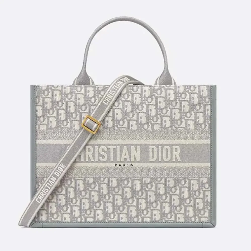 Dior Medium Dior Book Tote Gray Dior Oblique Embroidery and Calfskin for Women