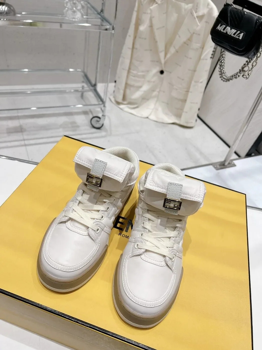 FD Fendi Match Lace-Up High in Top Sneakers White FD Fendi Match Lace-Up High in Top Sneakers White