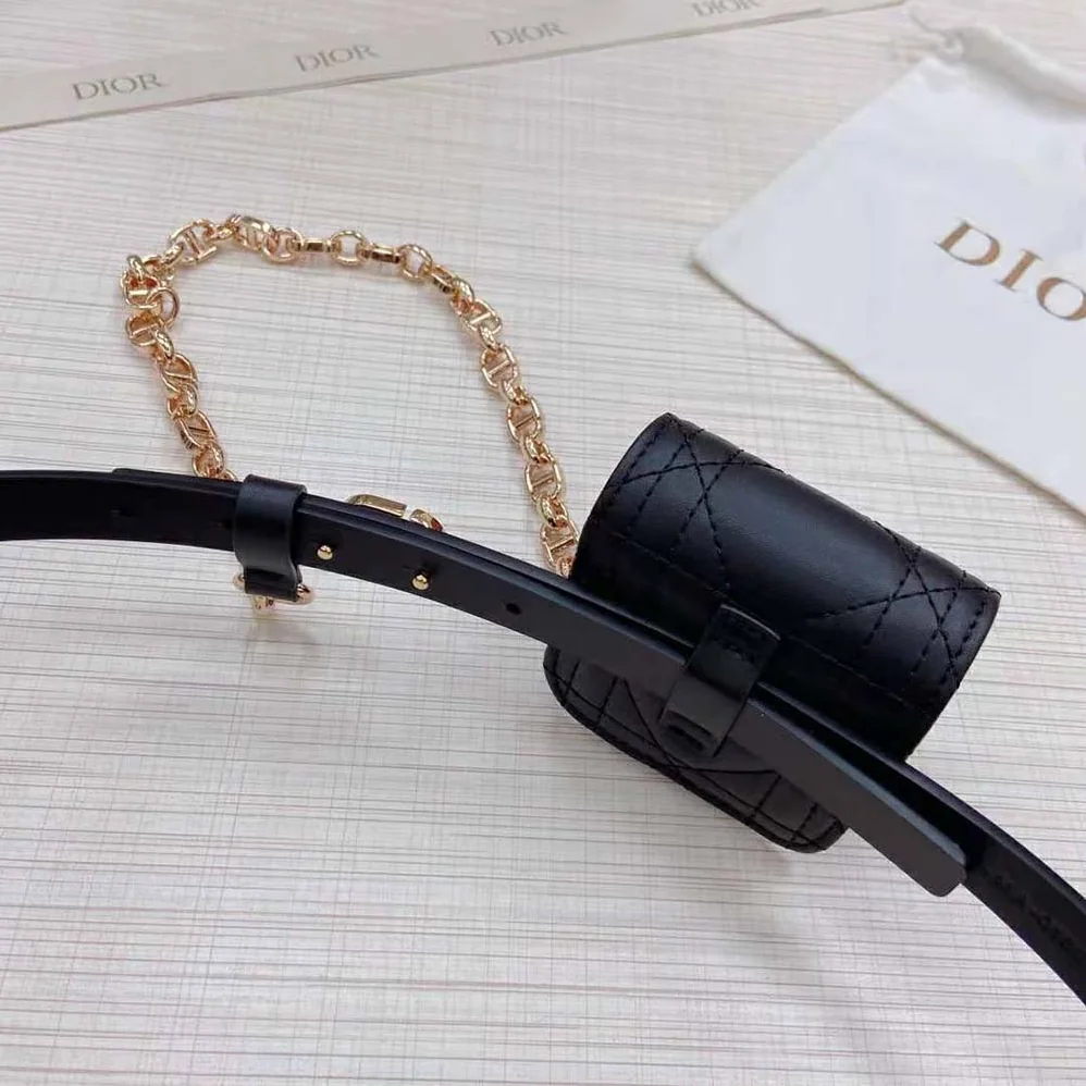 Dior Caro Belt with Removable Pouch Black Smooth Calfskin and Cannage Calfskin 15 MM for Women Dior Caro Belt with Removable Pouch Black Smooth Calfskin and Cannage Calfskin 15 MM for Women