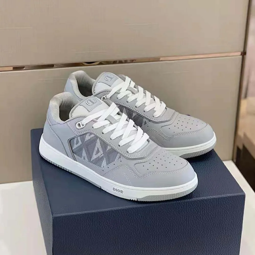 Dior B101 Sneaker Dior Gray Smooth Calfskin and CD Diamond Canvas for Men