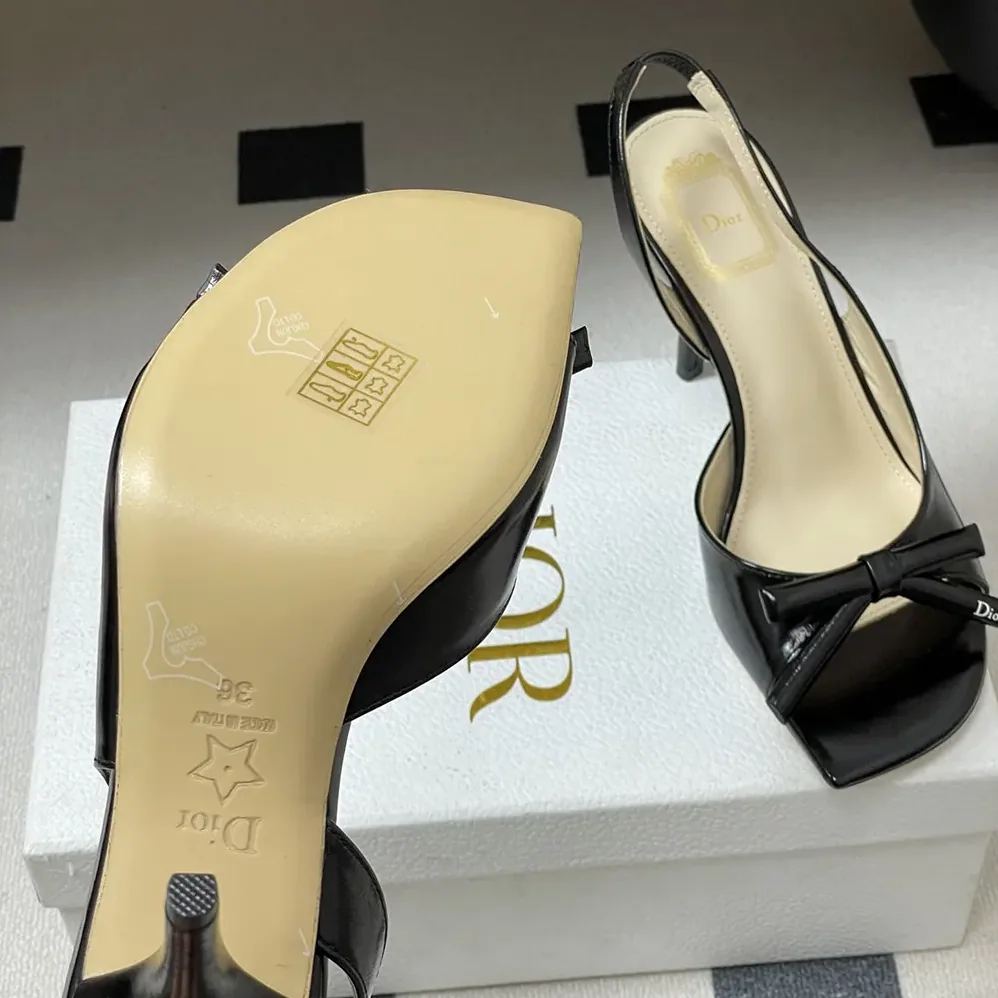 Dior Bow Heeled Slingback Sandal Black Lambskin for Women