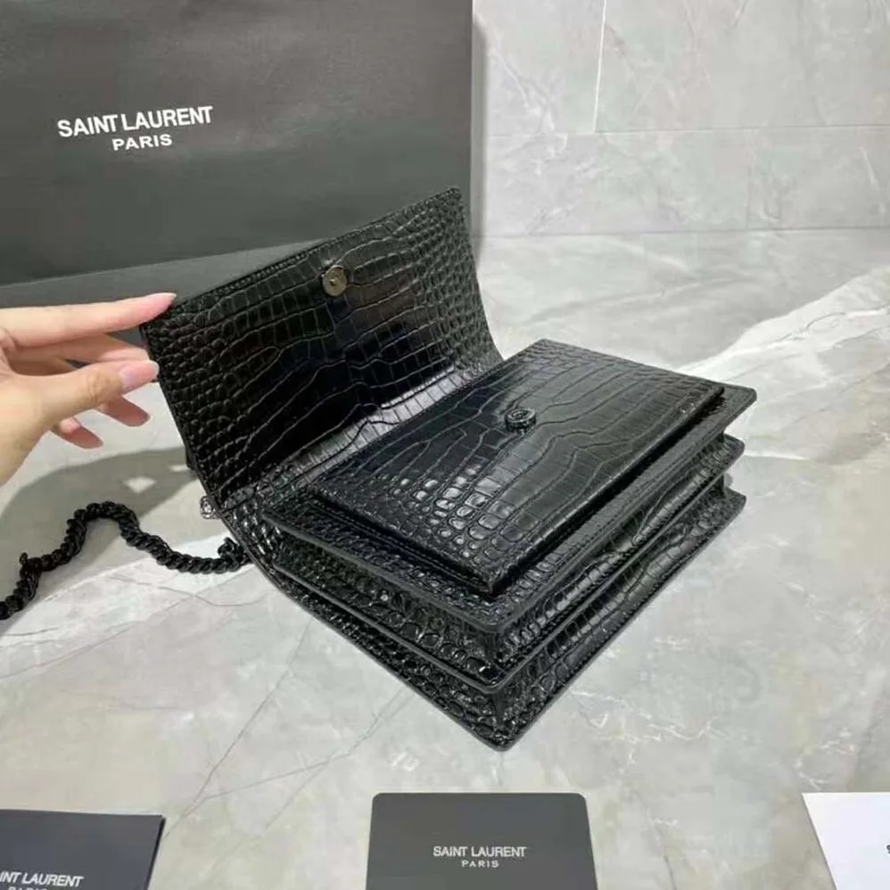 Saint Laurent YSL Sunset Medium in Crocodile Embossed Shiny Leather for Women