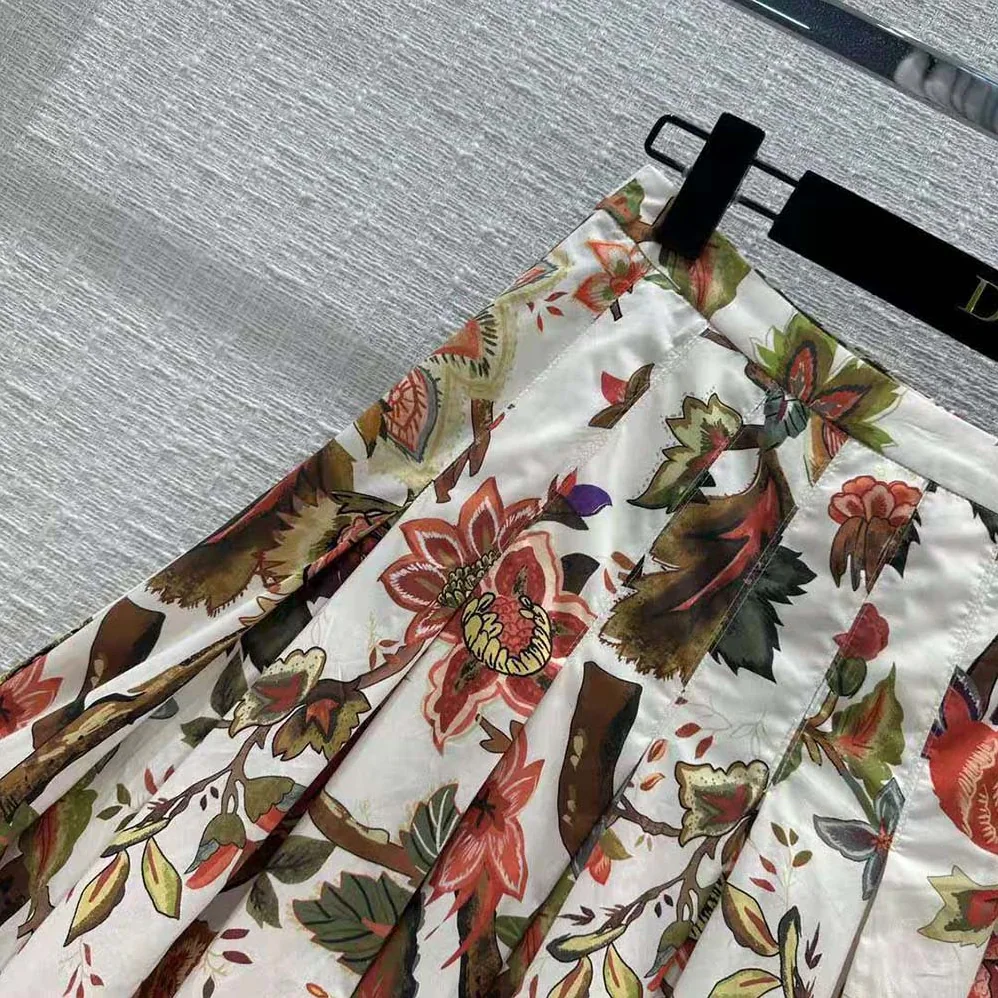 Dior Mid-length Pleated Skirt Multicolor Cotton and Silk Poplin with Albero Della Vita Motif for Women Dior Mid-length Pleated Skirt Multicolor Cotton and Silk Poplin with Albero Della Vita Motif for Women
