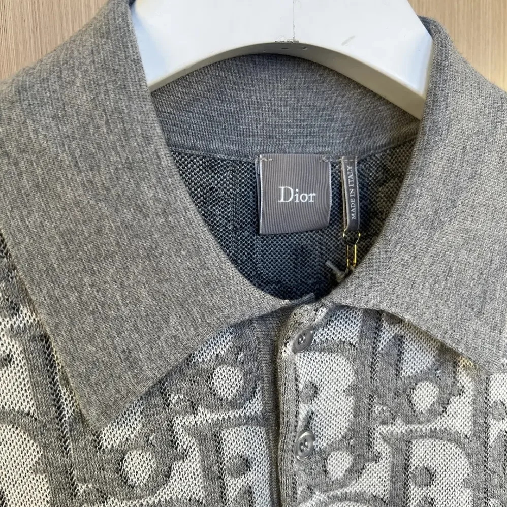 Dior Oblique Polo Shirt Regular Fit Gray Cotton-Wool for Men in Silk Jacquard Dior Oblique Polo Shirt Regular Fit Gray Cotton-Wool for Men in Silk Jacquard