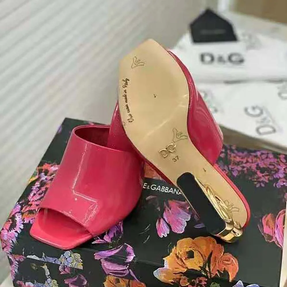 Dolce Gabbana D&G Patent Leather Mules with DG Pop Heel for Women Dolce Gabbana D&G Patent Leather Mules with DG Pop Heel for Women
