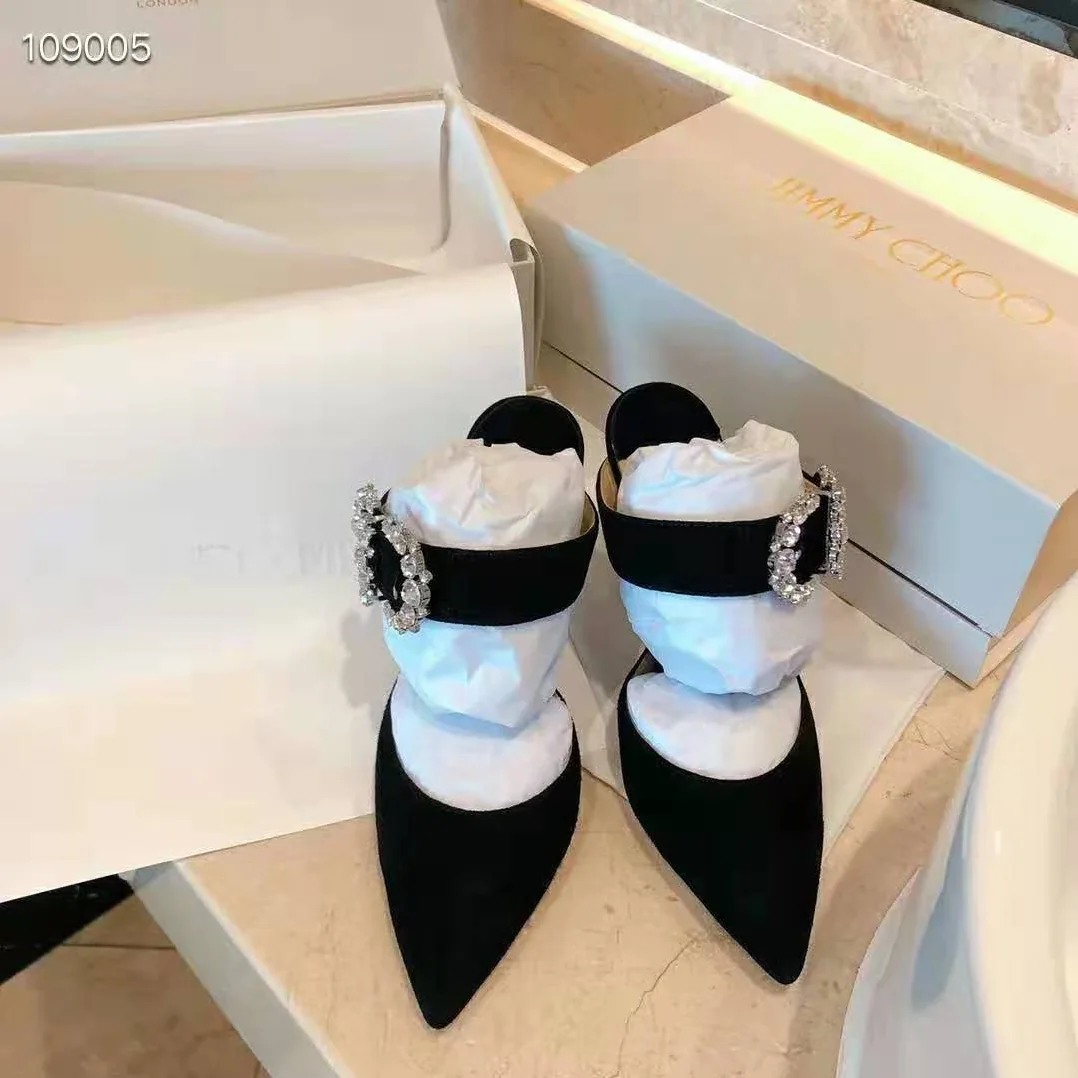 Jimmy Choo SMOKEY 100 Suede Pump with Jewelled Buckle for Women in Black Jimmy Choo SMOKEY 100 Suede Pump with Jewelled Buckle for Women in Black