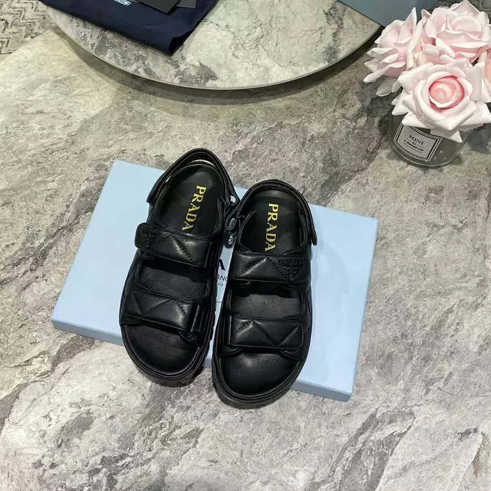 Prada Padded Nappa Leather Sandals for Women in Black Prada Padded Nappa Leather Sandals for Women in Black