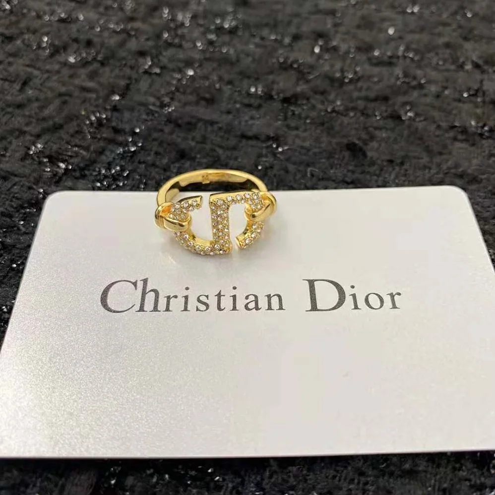 Dior CD Navy Ring Gold-Finish Metal and White Crystals for Women Dior CD Navy Ring Gold-Finish Metal and White Crystals for Women