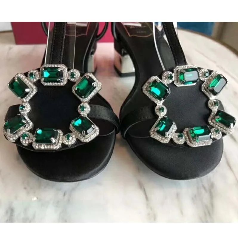Roger Vivier Podium Crown Jewels Sandals 5cm Heel for Women in Black Roger Vivier Podium Crown Jewels Sandals 5cm Heel for Women in Black