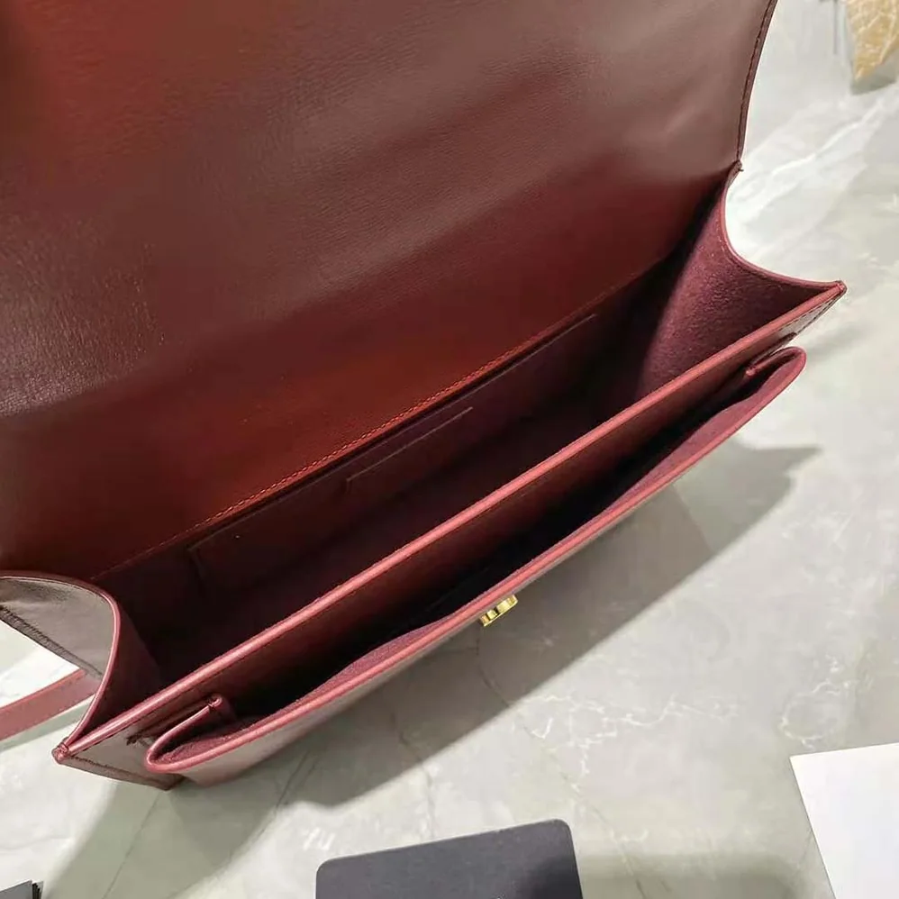 Saint Laurent YSL Medium Sunset Satchel in Smooth Leather for Women in Maroon