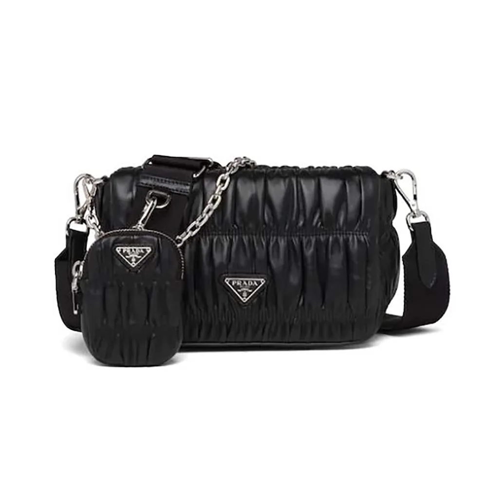 Prada Gaufre Nappa Leather Shoulder Bag for Women in Black Prada Gaufre Nappa Leather Shoulder Bag for Women in Black