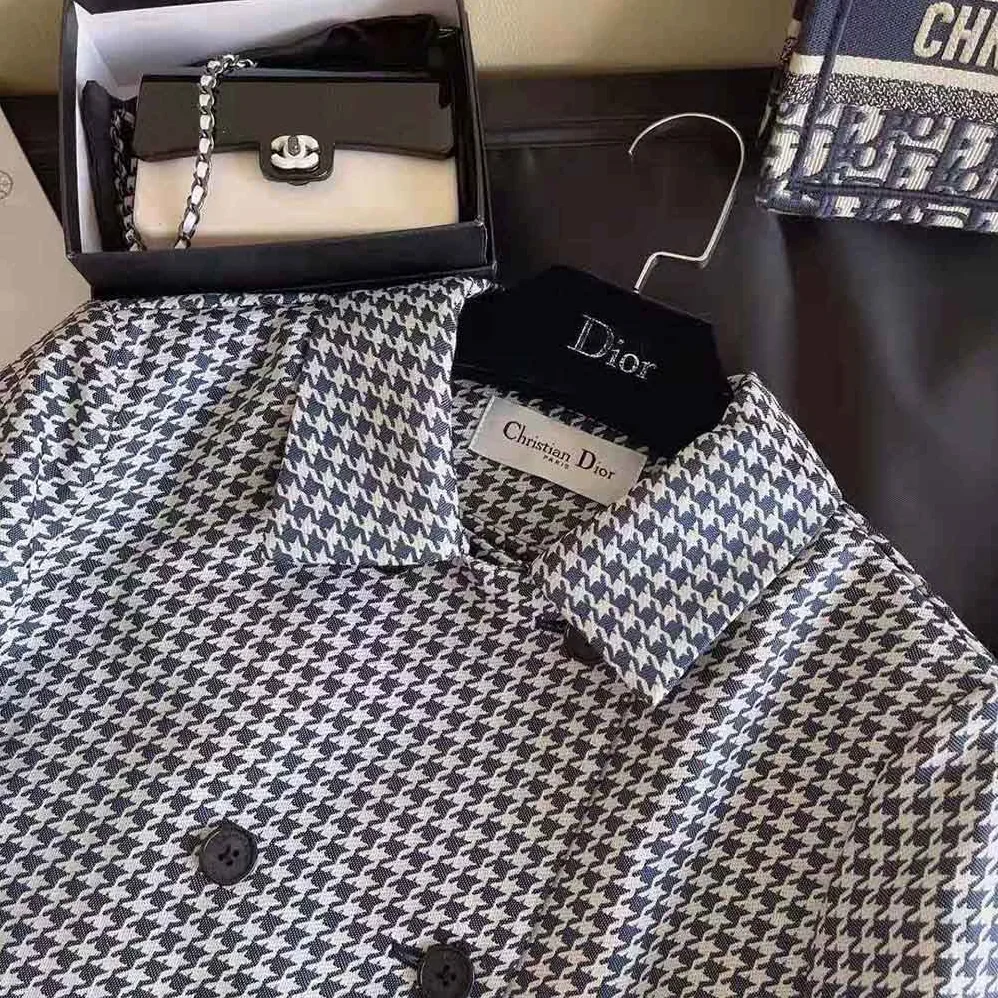 Dior Cropped Jacket Navy Blue Technical Cotton Jacquard with Micro Houndstooth Motif for Women