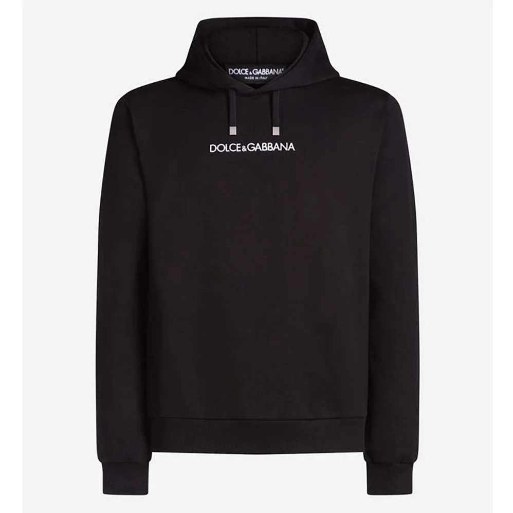 Dolce Gabbana D&G Cotton Sweatshirt with Embroidery and Hood for Men in Black Dolce Gabbana D&G Cotton Sweatshirt with Embroidery and Hood for Men in Black