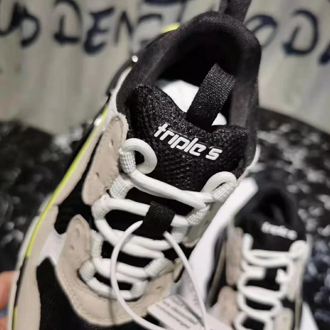 Balenciaga Shoes Triple S Grey Neon Yellow White Leather for Women Balenciaga Shoes Triple S Grey Neon Yellow White Leather for Women