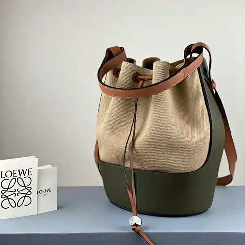 Loewe Balloon Bag in Canvas and Calfskin for Women in Dark Green