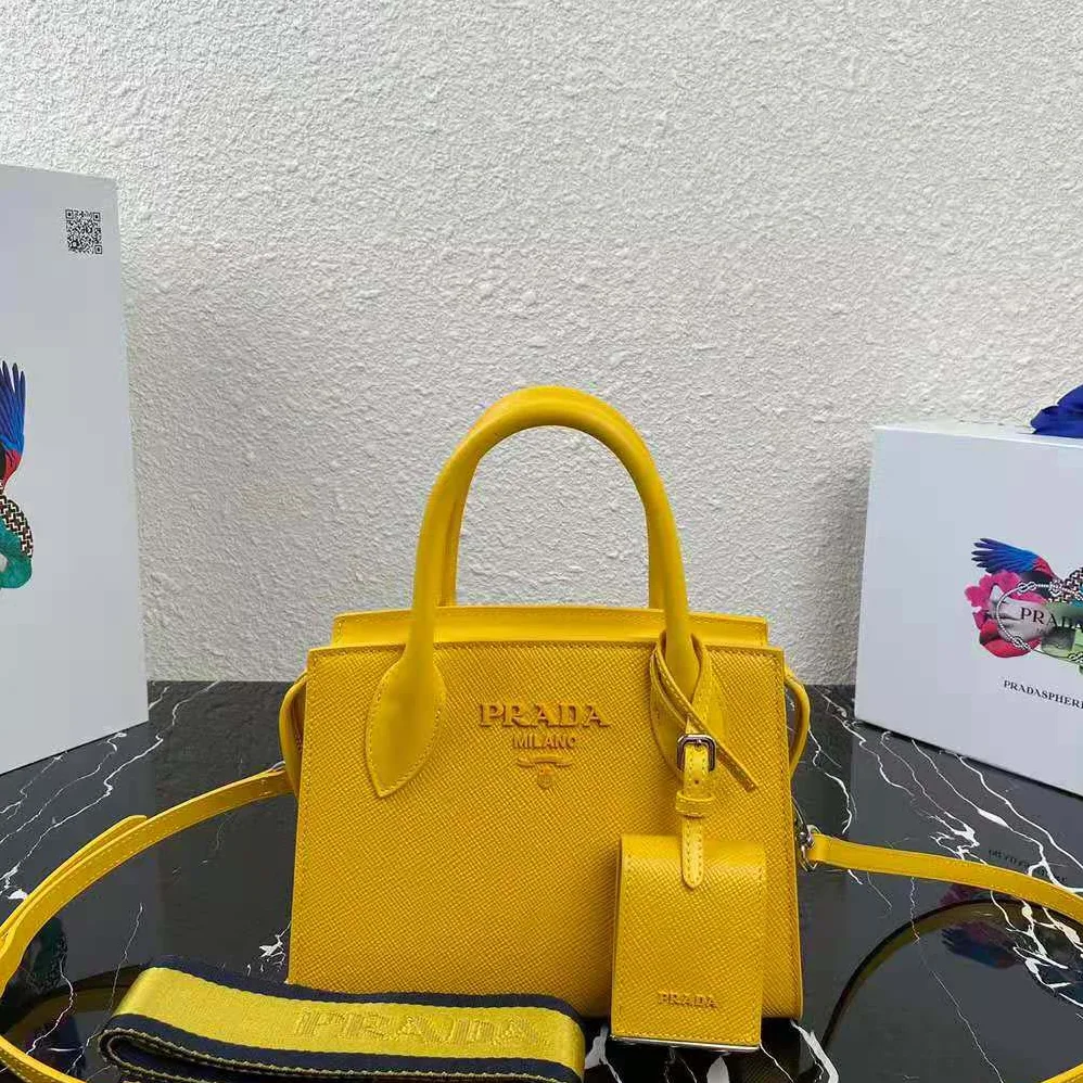 Prada Saffiano Leather Prada Monochrome Bag for Women in Yellow