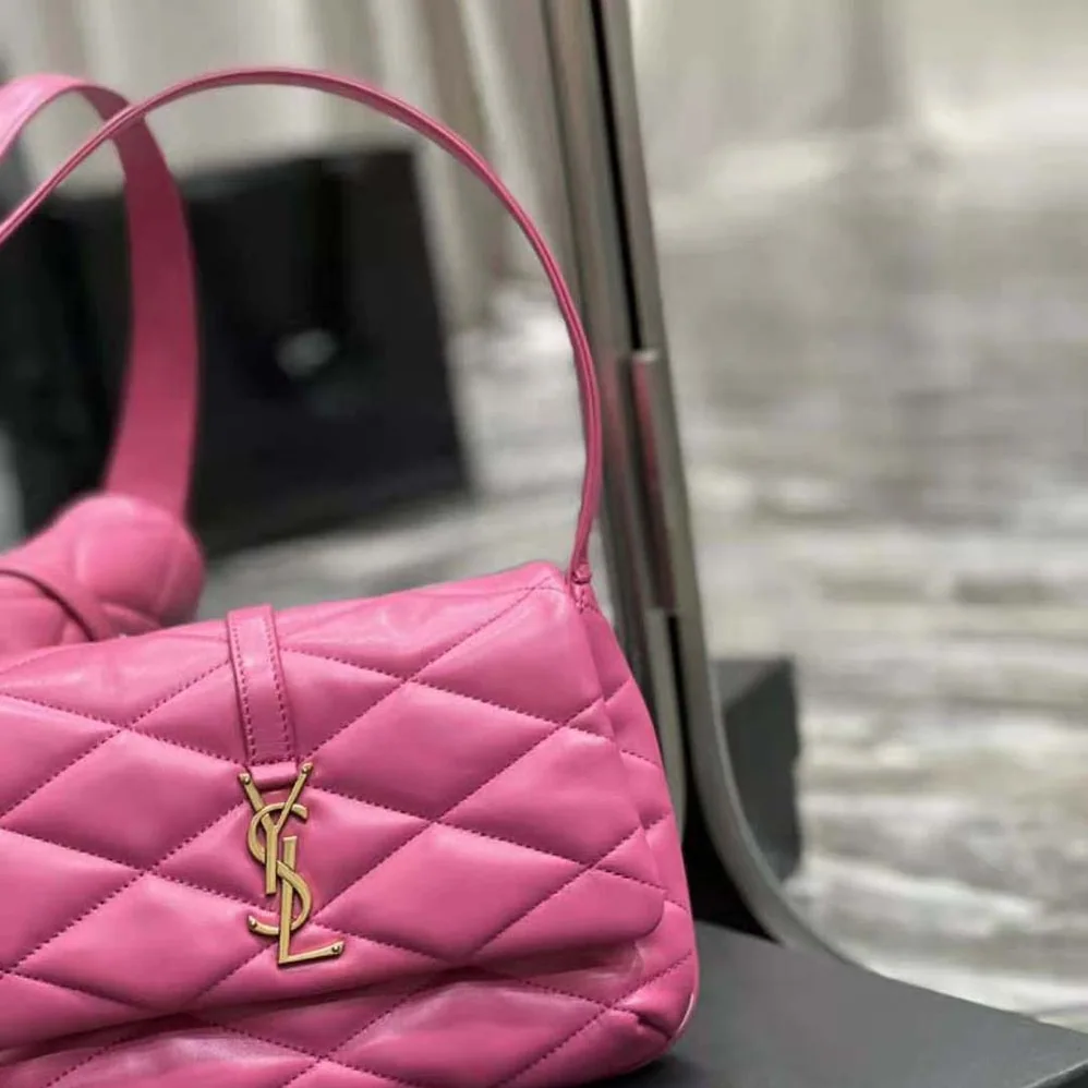 Saint Laurent YSL Le 57 Hobo Shoulder Bag in Quilted Lambskin for Women in Rose Saint Laurent YSL Le 57 Hobo Shoulder Bag in Quilted Lambskin for Women in Rose