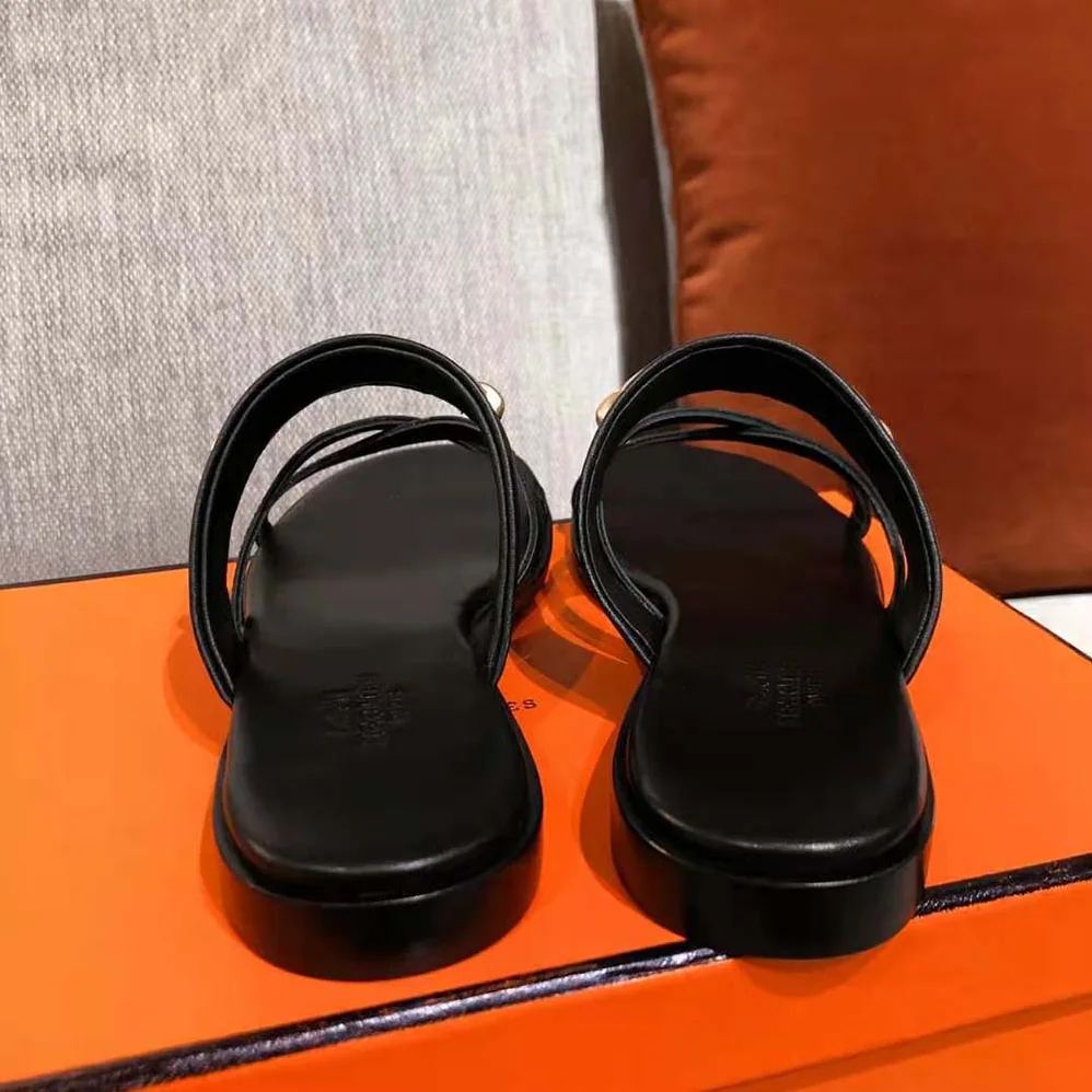 Hermes Claire Sandal in Calfskin Leather for Women in Black Hermes Claire Sandal in Calfskin Leather for Women in Black