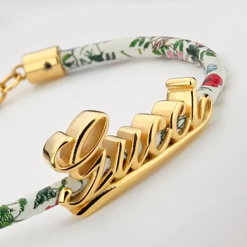 Gucci Leather Double Bracelet With Gucci Script White Tubular