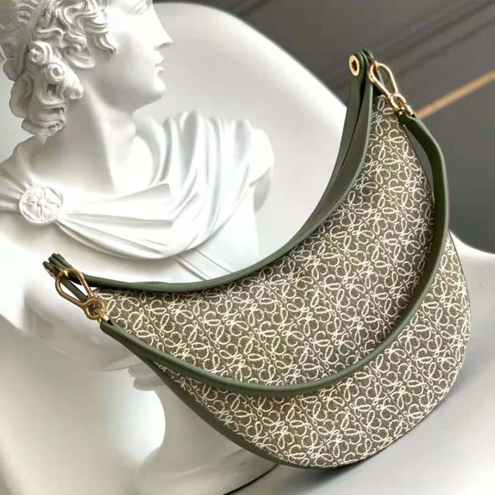 Loewe Luna Bag in Anagram Jacquard and Classic Calfskin for Women in Green Loewe Luna Bag in Anagram Jacquard and Classic Calfskin for Women in Green