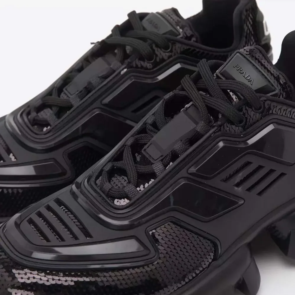 Prada Cloudbust Thunder Sequin Lug-Sole Sneakers for Unisex in Black