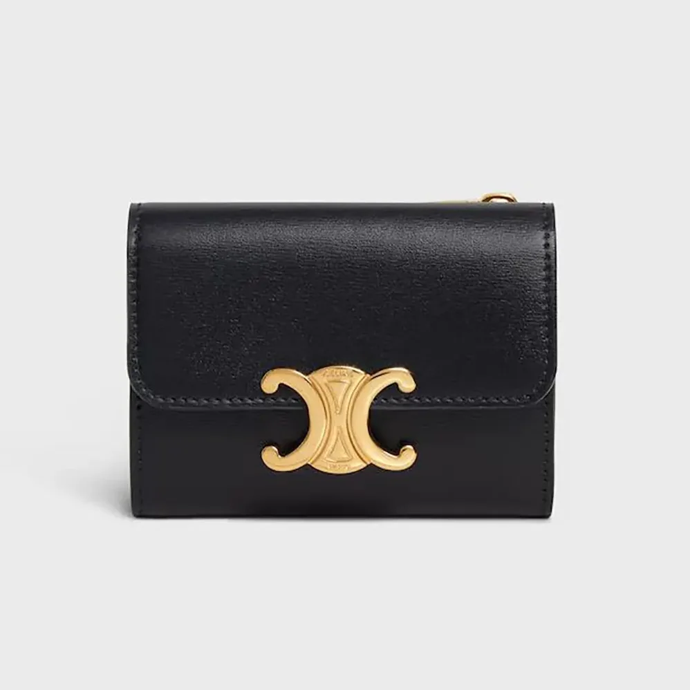Celine Compact Wallet with Coin Triomphe in Shiny Calfskin for Women Celine Compact Wallet with Coin Triomphe in Shiny Calfskin for Women