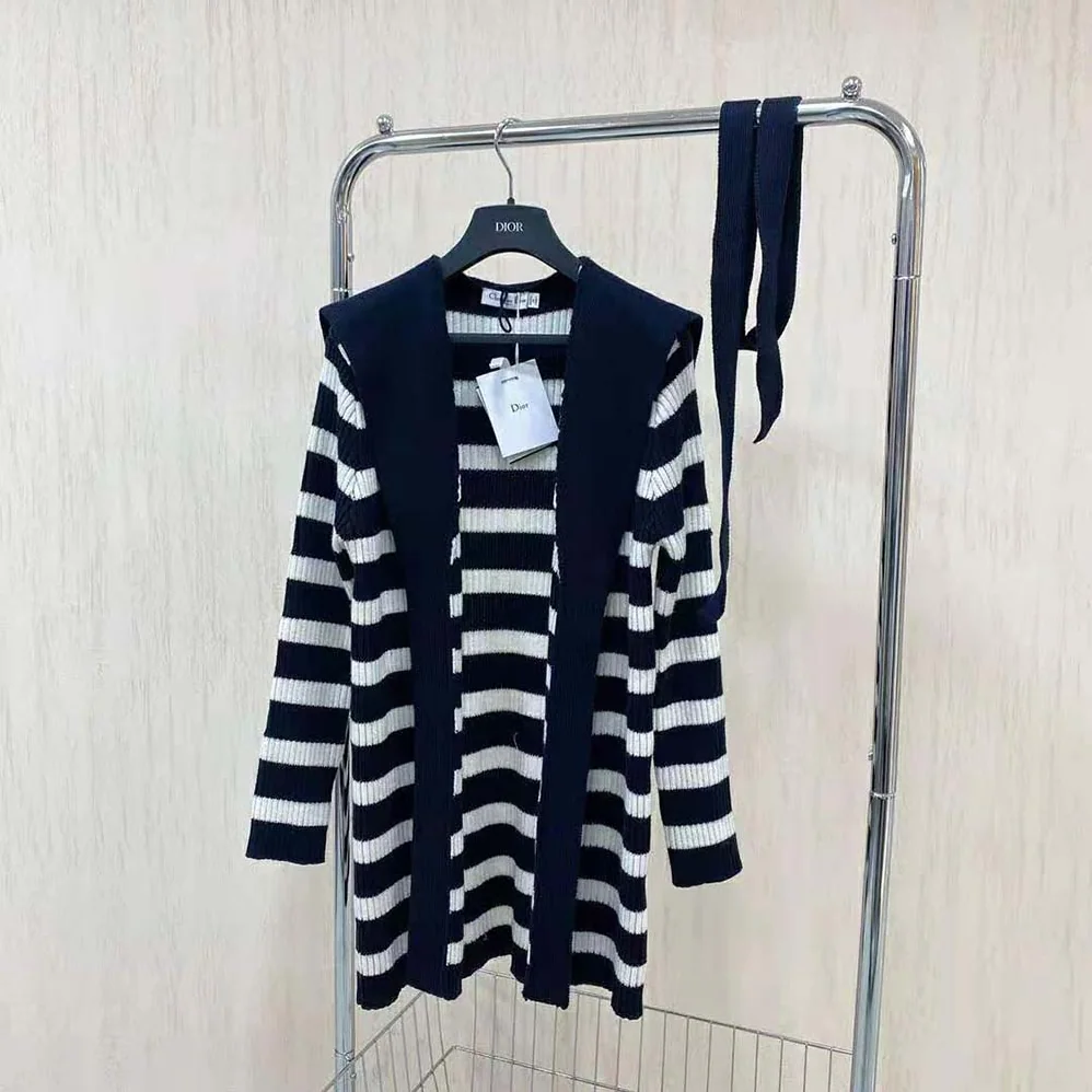 Dior Belted Dior Mariniere Cardigan Navy Blue and Ecru Cotton Knit and Cashmere for Women Dior Belted Dior Mariniere Cardigan Navy Blue and Ecru Cotton Knit and Cashmere for Women