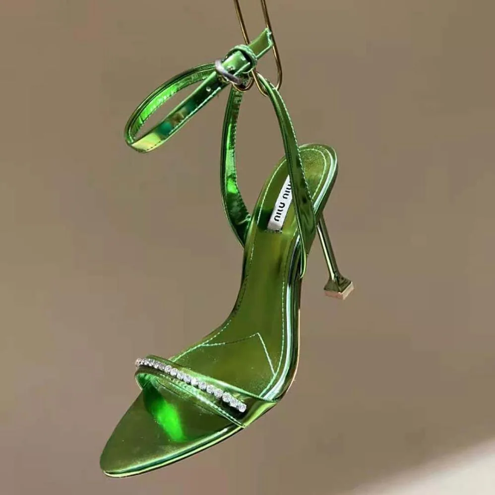 Miu Miu Metallic Leather Sandals for Women in Green Miu Miu Metallic Leather Sandals for Women in Green