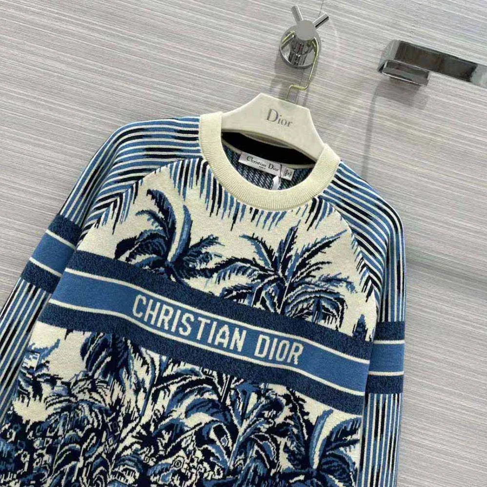 Dior Sweater Navy Blue and White Stretch Cashmere for Women